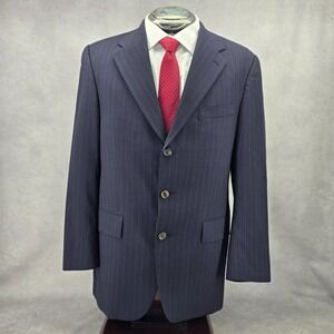 Chaps by Ralph Lauren Mens 41 R Navy Blue Pinstripe Suit Jacket Blazer 100% Wool